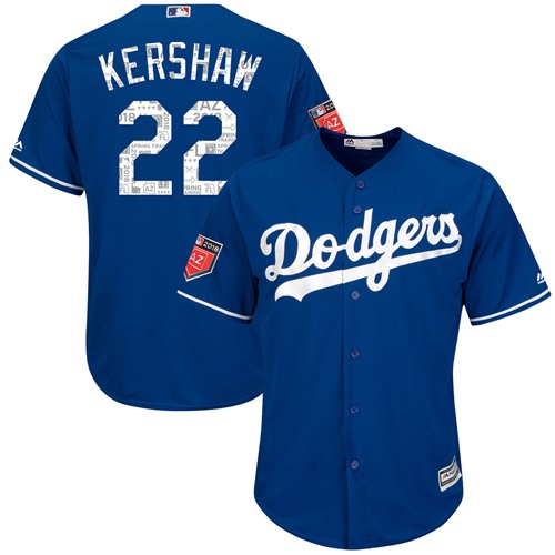 Dodgers #22 Clayton Kershaw Blue 2018 Spring Training Cool Base Stitched MLB Jersey